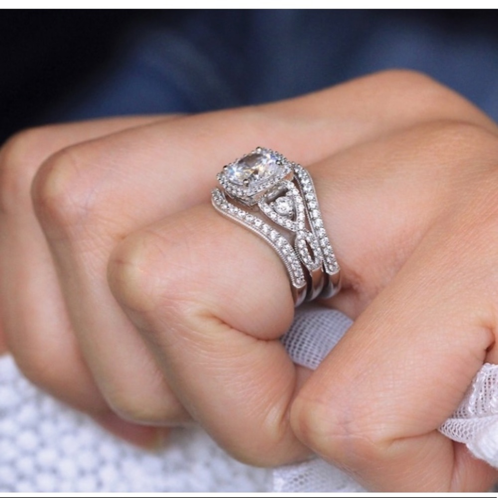 STERLING SILVER DIAMOND  WEDDING SET - Picture 10 of 11